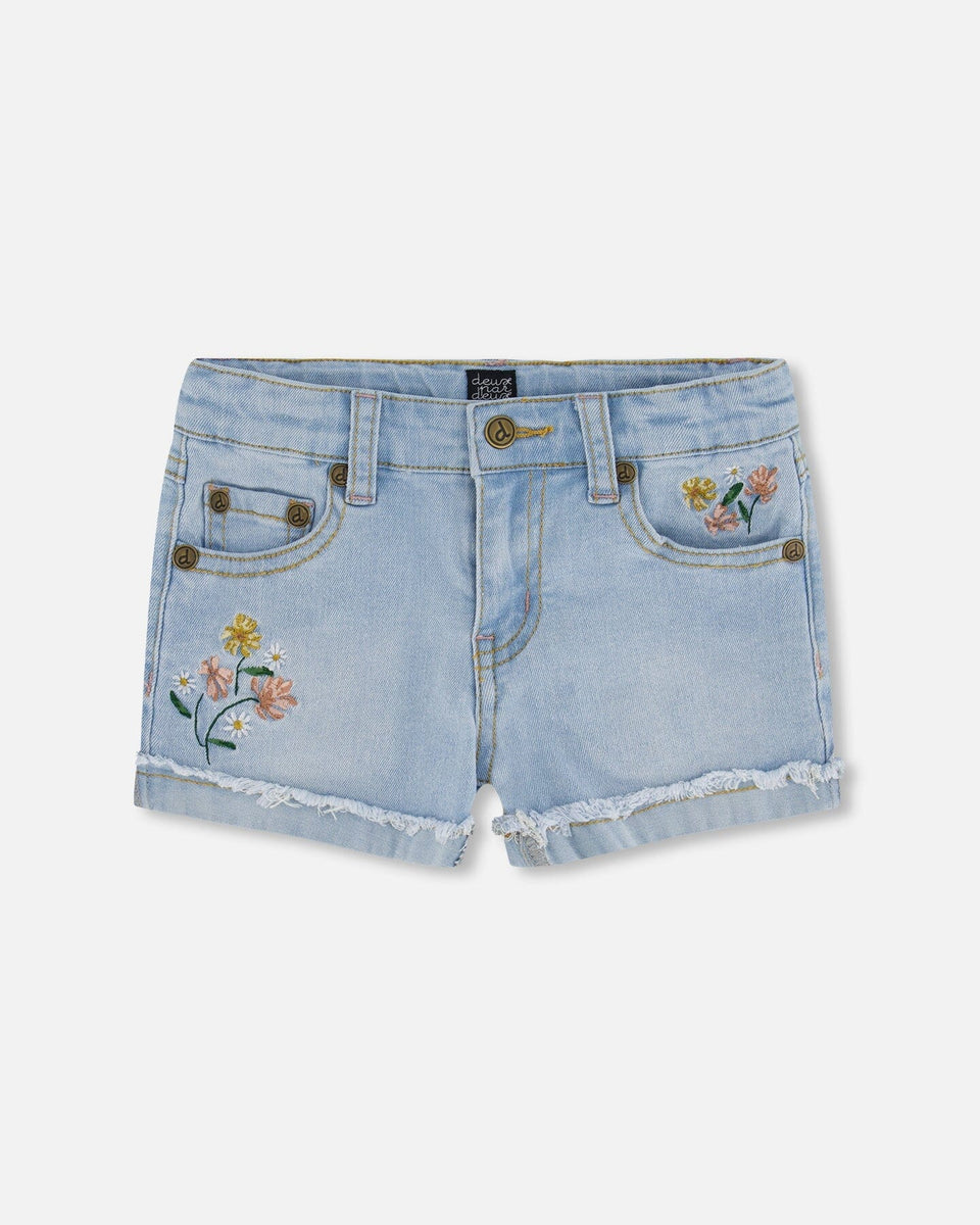 Flower embroidered jean shorts online