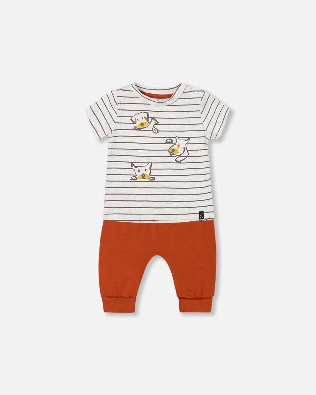 Deux Par Deux Organic Cotton Top And Evolutive Pant Set - Oatmeal And Cinnamon Puppy Deux Par Deux Organic Cotton Top And Evolutive Pant Set - Oatmeal And Cinnamon Puppy
