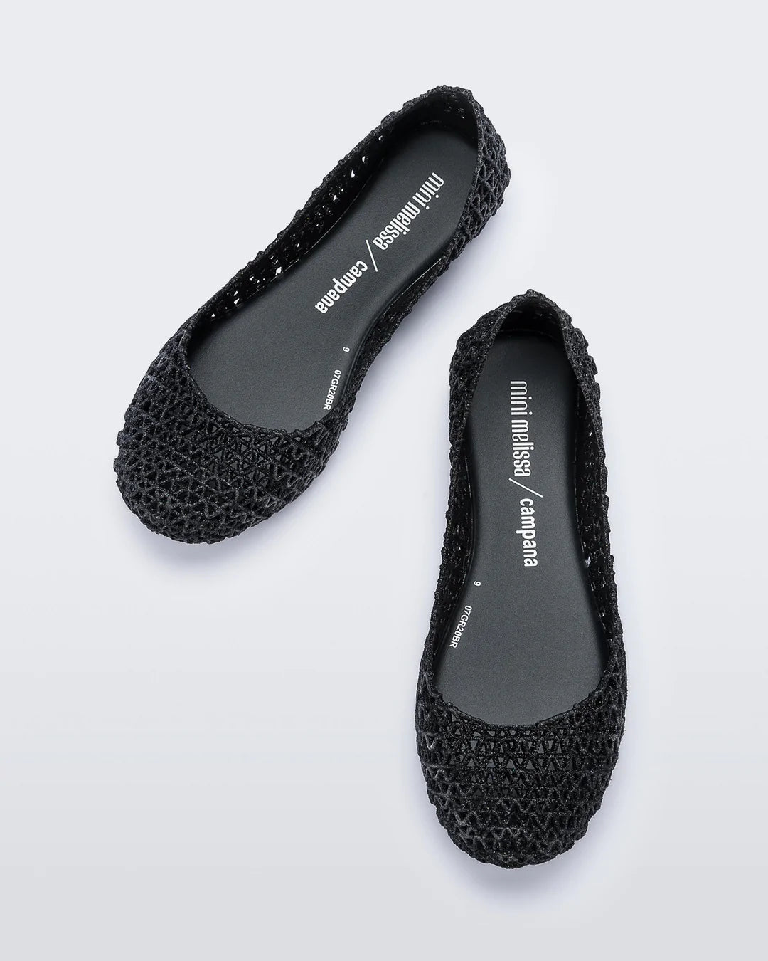 Mini Melissa Campana Black Glitter Big Kids Flat Shoes GoldenBug