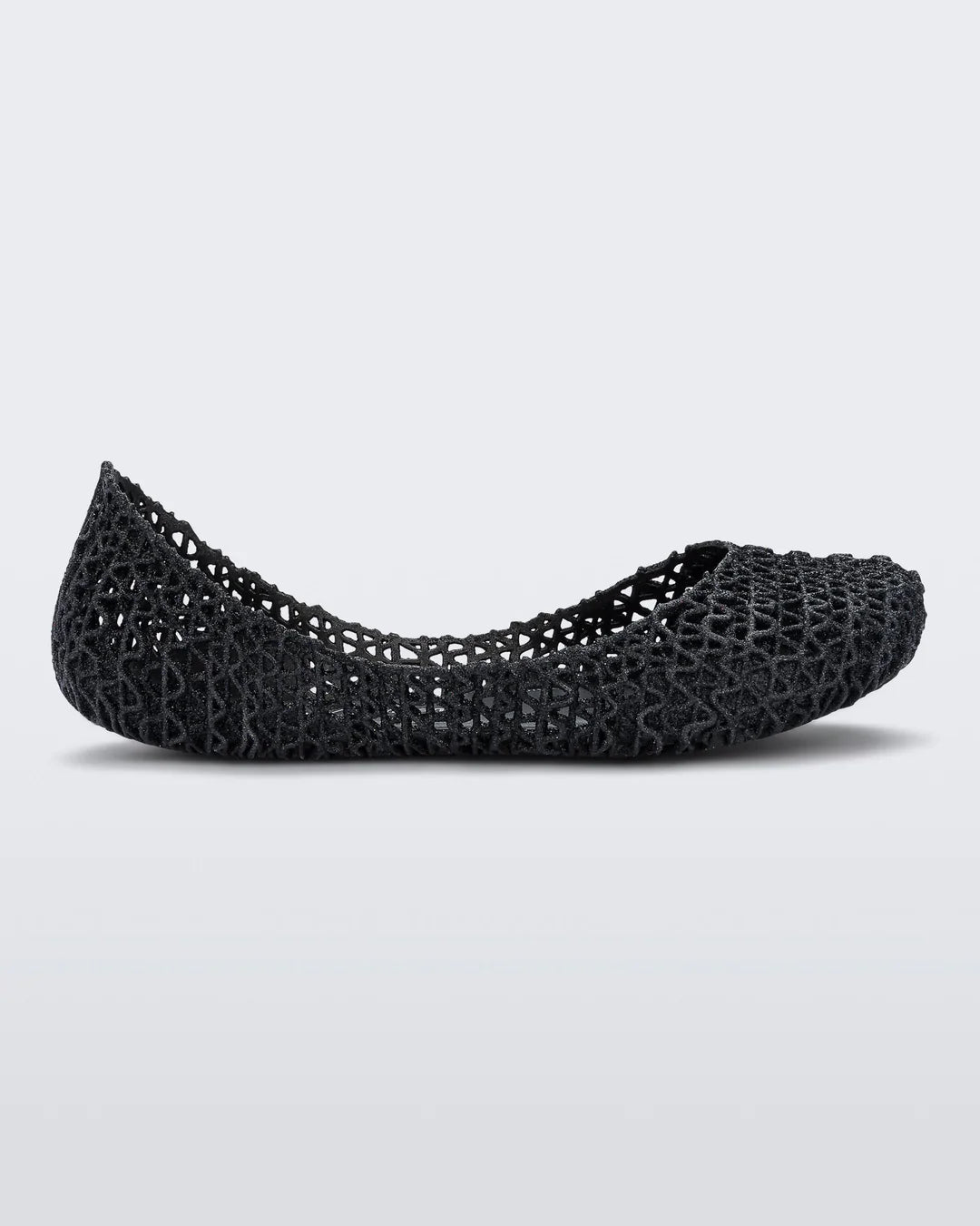 Mini Melissa Campana Black Glitter Big Kids Flat Shoes GoldenBug